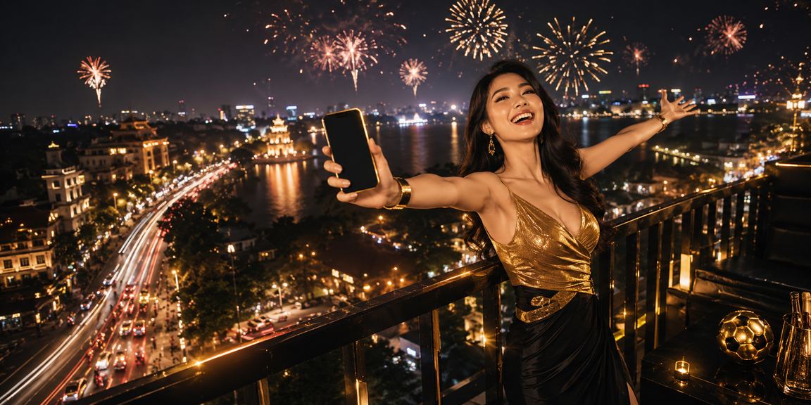 Giao diện ứng dụng casino mobile tại Hà Nội ban đêm neon